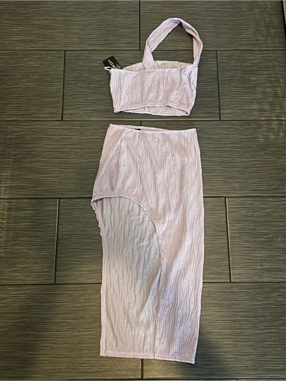 SHEIN Lavender High-Low Textured Asymmetric Skirt Set